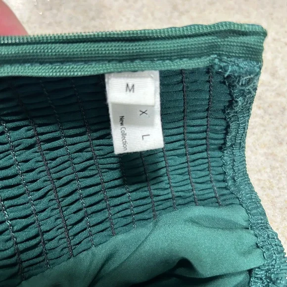 EXLURA Square Neck Long Puff Sleeve Smocked A-Line Mini Dress Green M Babydoll - Picture 3 of 6